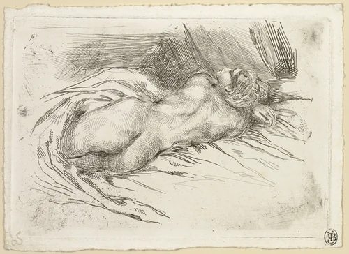 Study of a Woman Seen from the Back by Eugène Delacroix, print, 1833