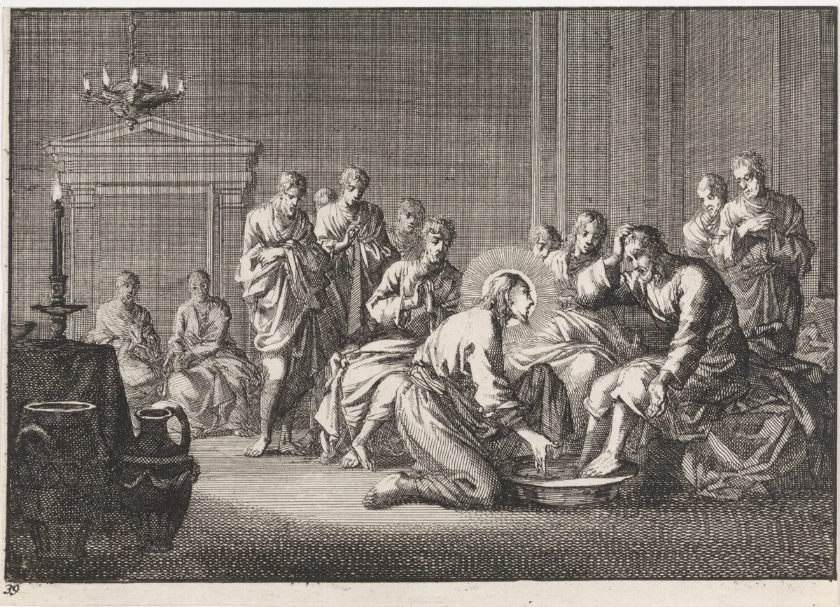 Voetwassing by Jan Luyken, print, 1703