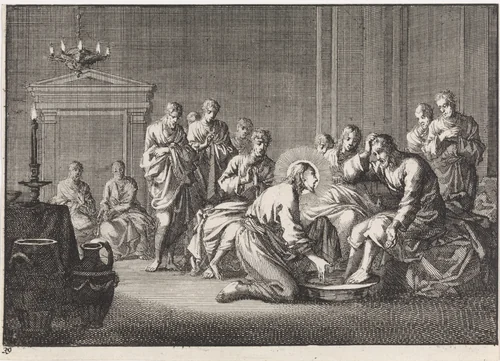 Voetwassing by Jan Luyken, print, 1703