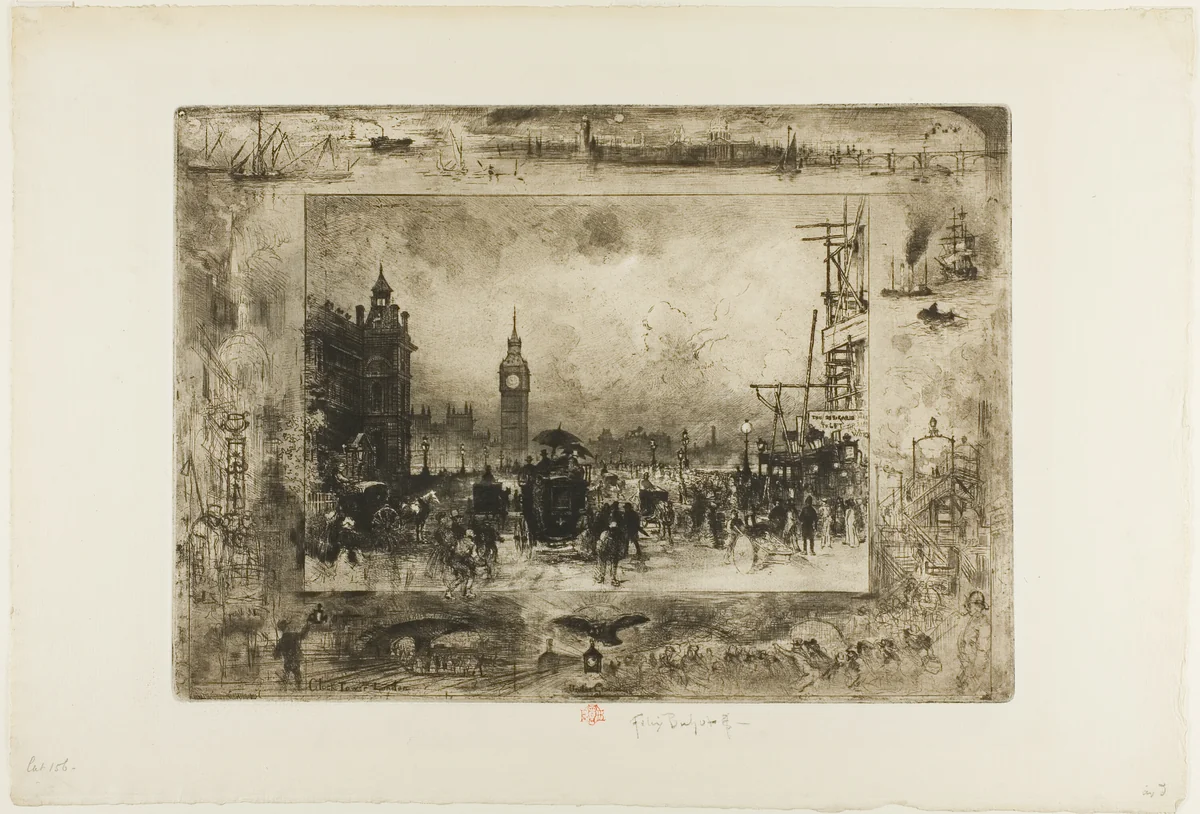 Westminster Clock Tower by Félix Hilaire Buhot, print, 1867-1898