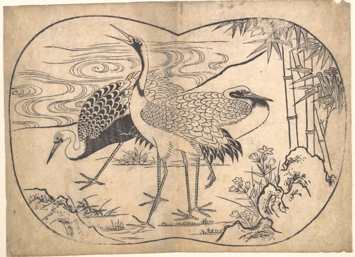 Cranes by Hishikawa Moronobu (菱川師宣), print, 1615-1868