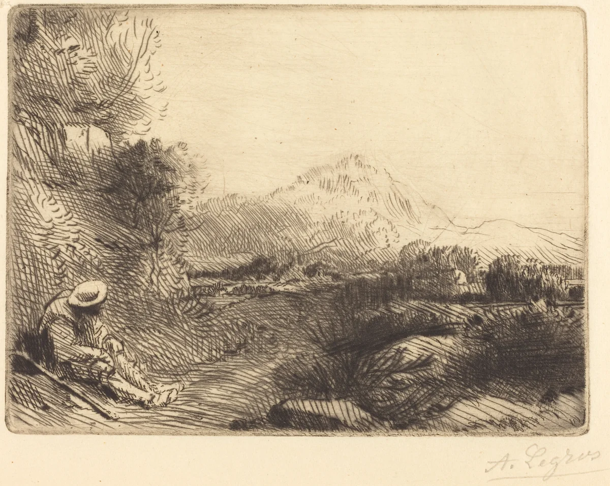 Traveler Resting (Repos du voyageur) by Alphonse Legros, print, 1837-1911