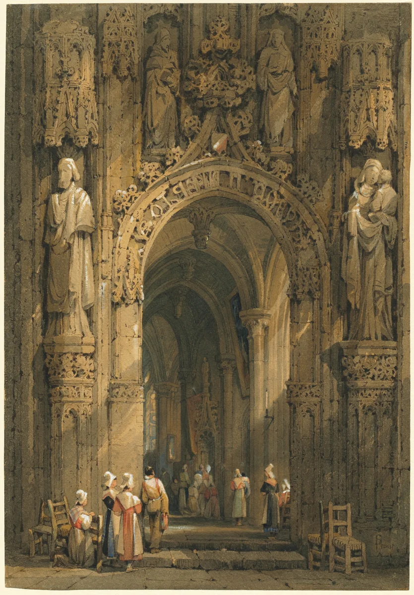 Interior of a Cathedral by Samuel Prout, drawing, 1820-1829