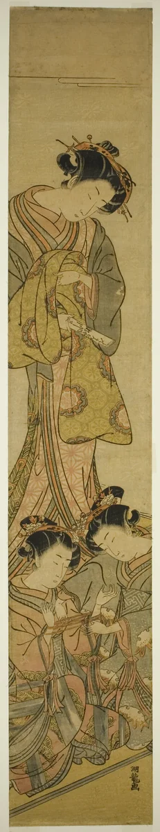 The Courtesan Segawa of Matsubaya Watching Her Attendants Play Cat's Cradle by Isoda Koryusai, print, 1768-1780