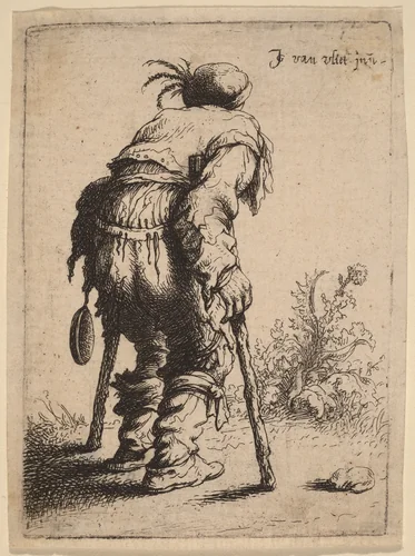 Beggar with Two Crutches by Johannes van Vliet, print, 1632