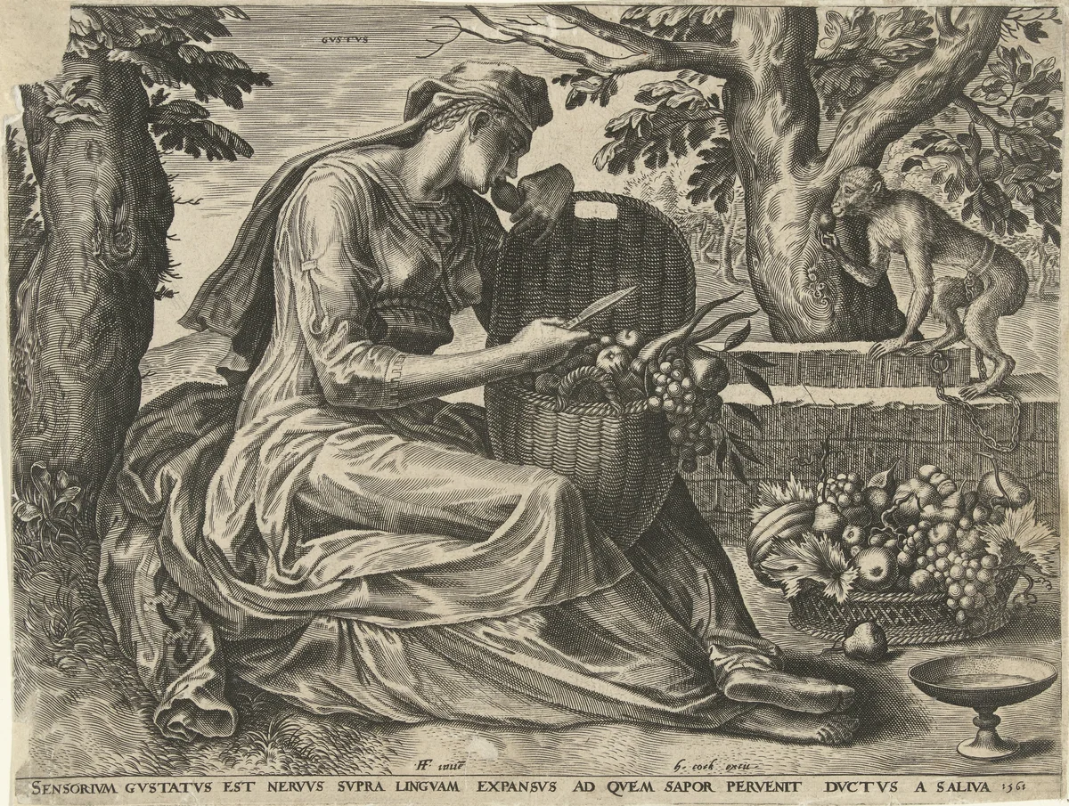 De Smaak (Gustus) by Cornelis Cort, print, 1561