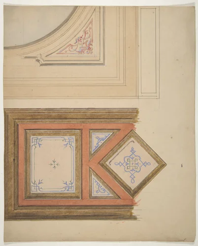 Designs for a ceiling and painted panel by Jules-Edmond-Charles Lachaise, drawing, 1830-1897