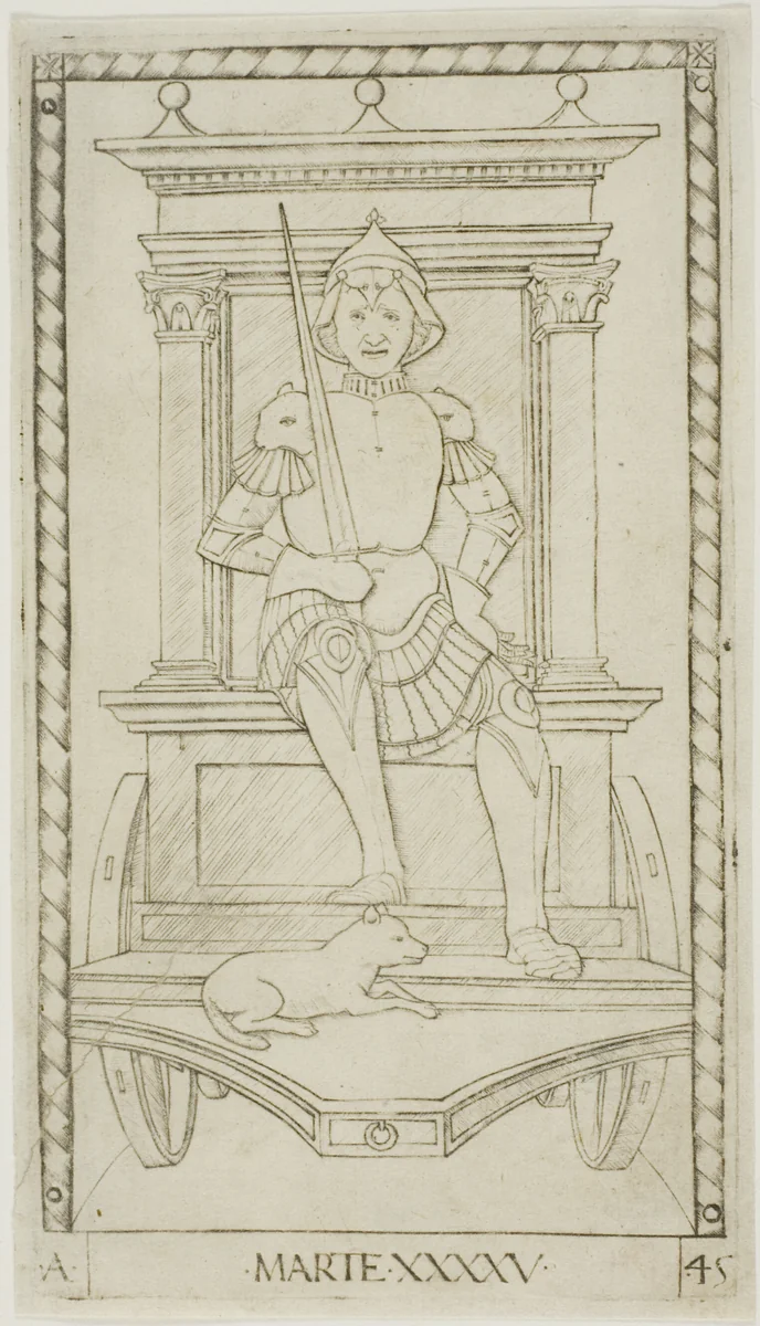 Mars, plate 45 from Planets and Spheres by Master of the E-Series Tarocchi, print, 1460-1470