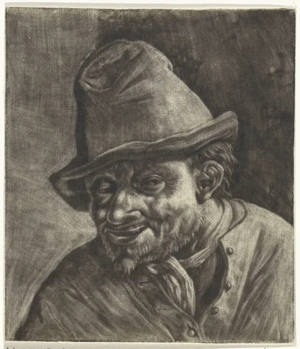 Buste van een boer met een hoed by anonymous, print, 1679-1754