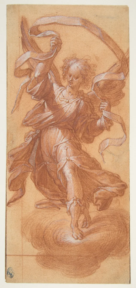 Angel with a Banderole by Camillo Procaccini, drawing, 1555-1629