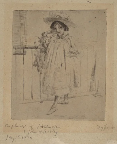 Young Girl with Large Hat by Julian Alden Weir, print, 1893