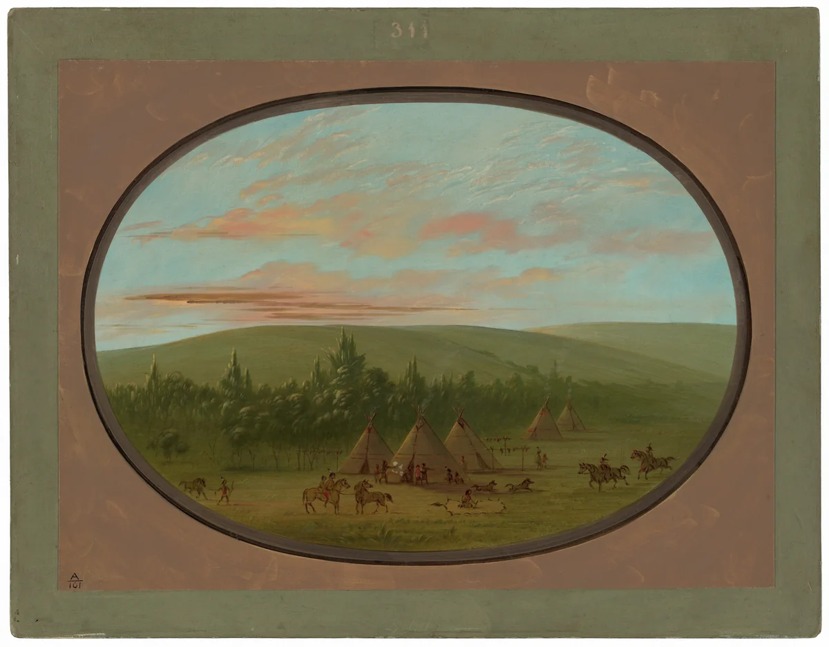 A Sioux Village by George Catlin, painting, 1861-1869