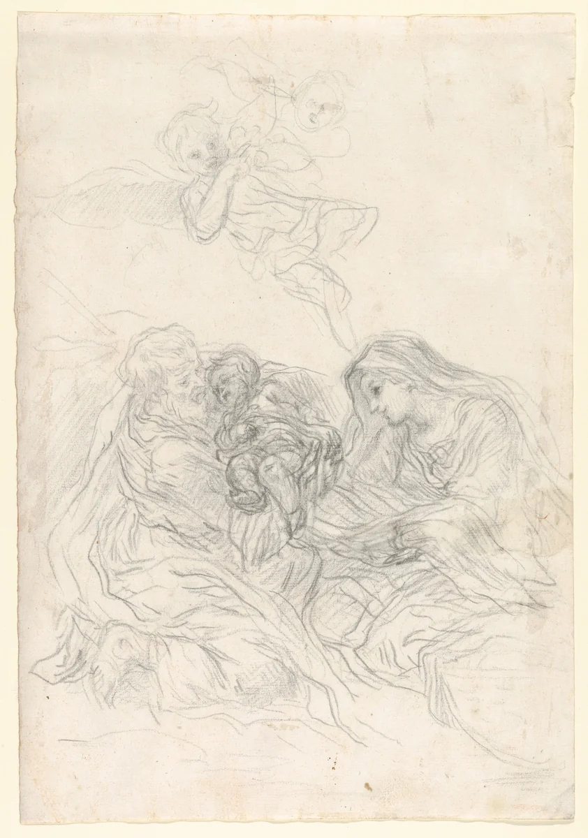 Holy Family with Two Flying Angels by Baldassarre Franceschini, drawing, 1635-1645