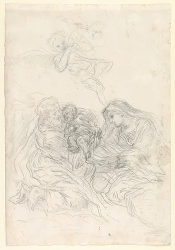 Holy Family with Two Flying Angels by Baldassarre Franceschini, drawing, 1635-1645