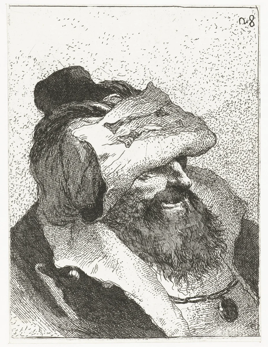 Man met hoed met omgeslagen rand by Giovanni Domenico Tiepolo, print, 1756-1757