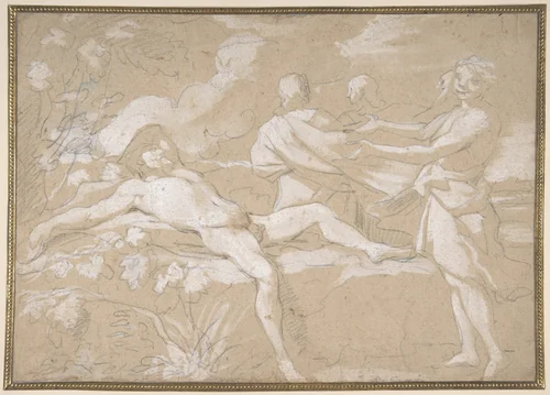 The Drunkenness of Noah, Genesis 9:21-23 by Daniel Seiter, drawing, 1647-1705