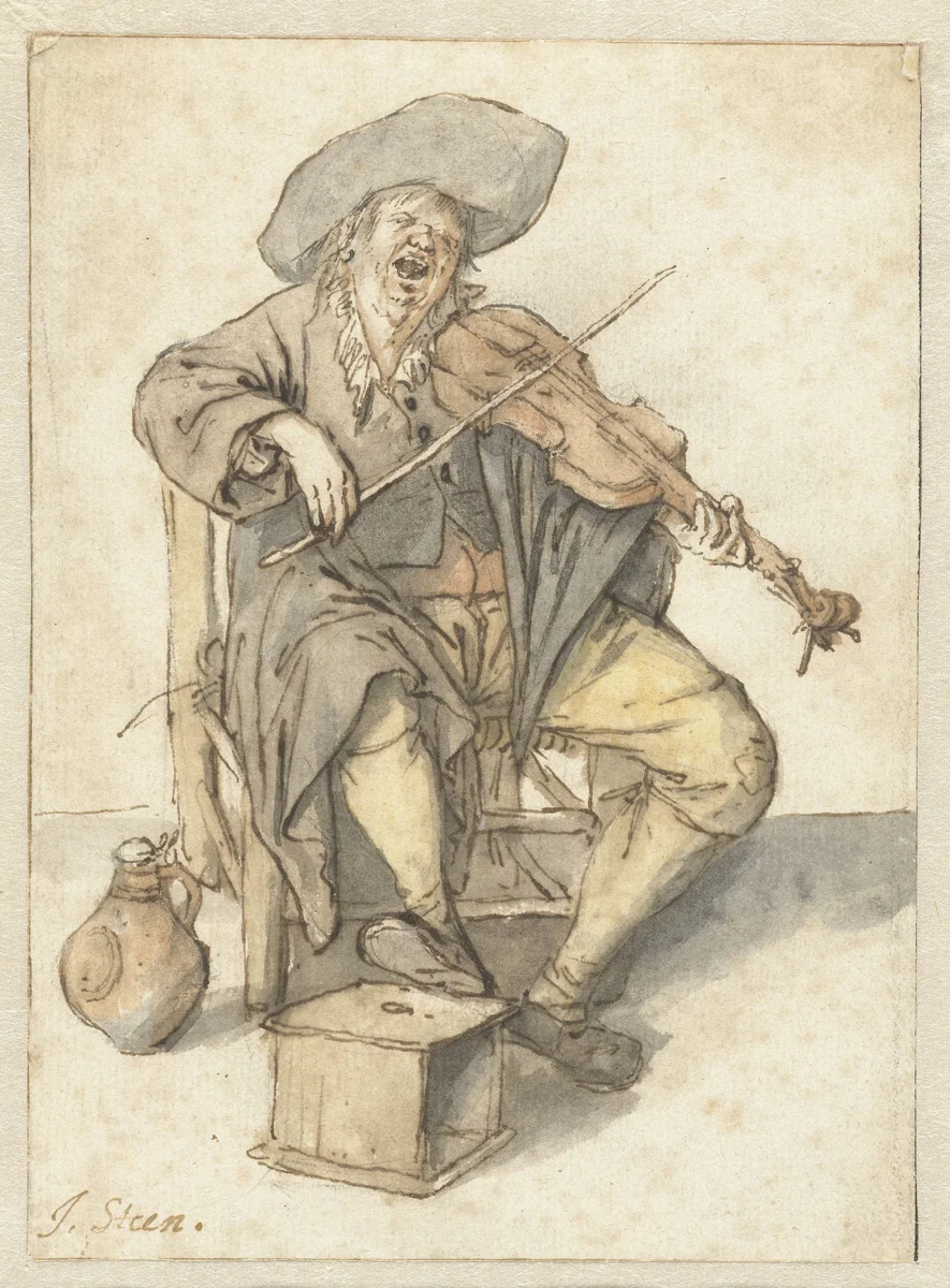 Singing Fiddler by Jan Steen, drawing, 1636-1679