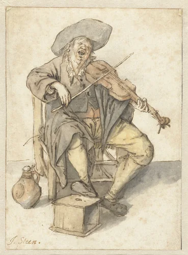 Singing Fiddler by Jan Steen, drawing, 1636-1679