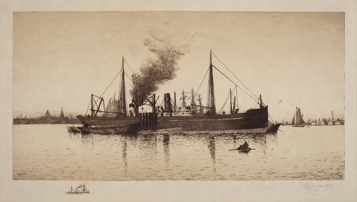 Untitled (Steamship In Boston Harbor) by Rominer Lovewell, print, 1885-1890