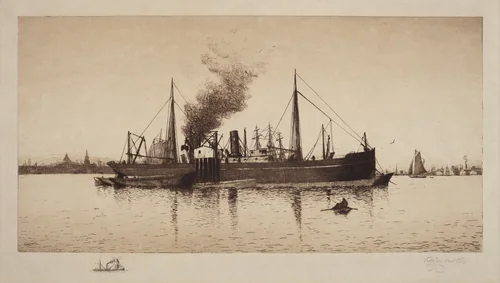 Untitled (Steamship In Boston Harbor) by Rominer Lovewell, print, 1885-1890