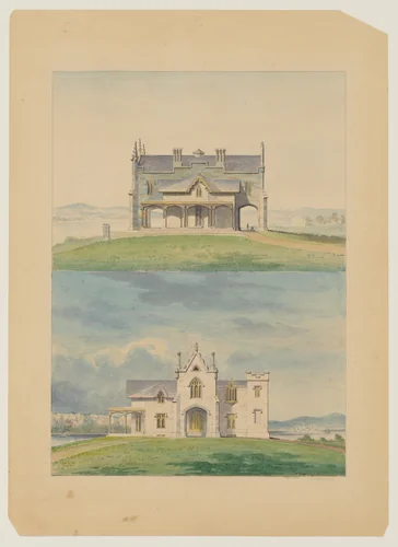 Knoll for William and Philip R. Paulding, Tarrytown (south and east [front] elevations) by Alexander Jackson Davis, drawing, 1838