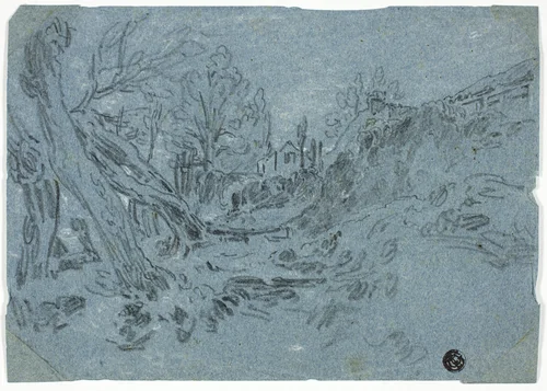 Ravine with House in Distance by William Turner or John Varley, drawing, 1798-1862