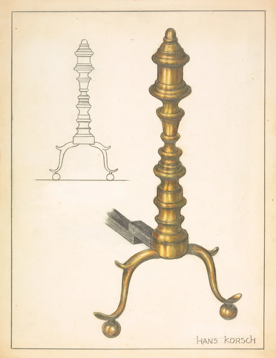 Andiron (one of pair) by Hans Korsch, index of american design, 1936