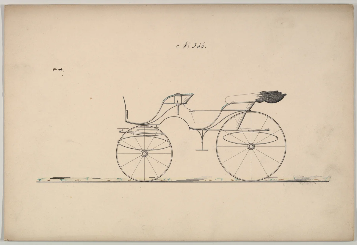 Design for Two Seat Phaeton, no. 386 by Brewster & Co., drawing, 1850-1874
