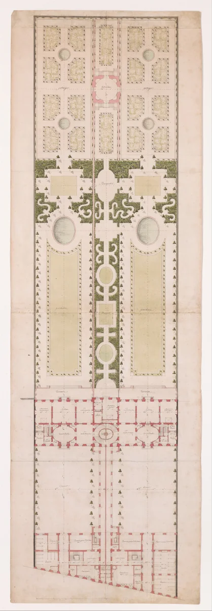 Ground Plan for the Hotel de la Rochefoucauld Doudeauville and its Garden, Paris by Jean Jacques Huvé, drawing, 1755-1808