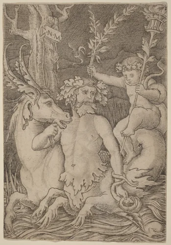 Triton Carrying a Child by Nicoletto da Modena, print, 1507