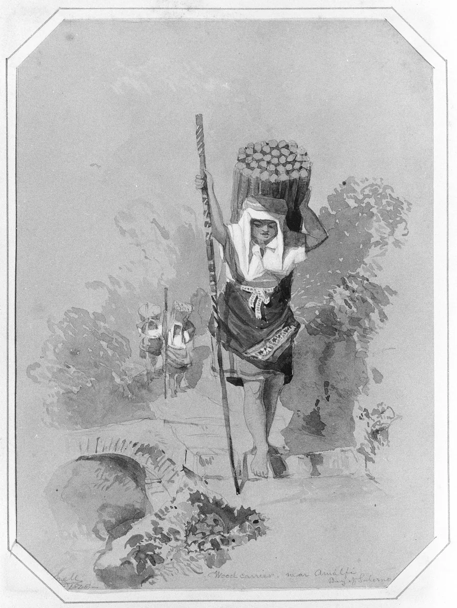 Wood Carrier, near Amalfi (from Cropsey Album) by George Snell, artwork, 1878