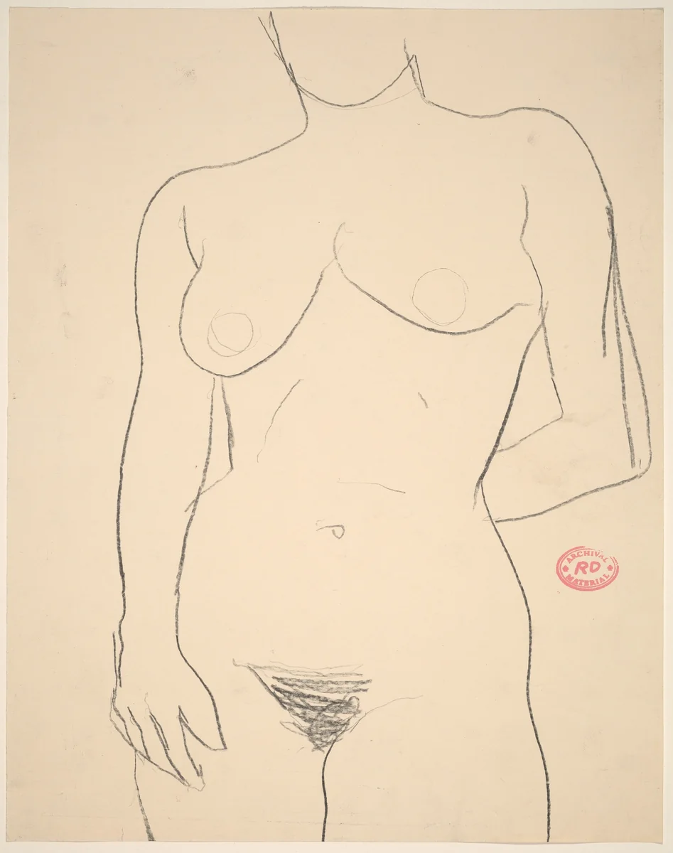 Untitled [standing nude with her left arm behind her back] by Richard Diebenkorn, drawing, 1955-1967