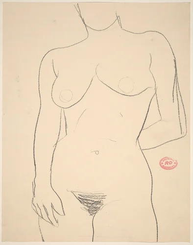 Untitled [standing nude with her left arm behind her back] by Richard Diebenkorn, drawing, 1955-1967