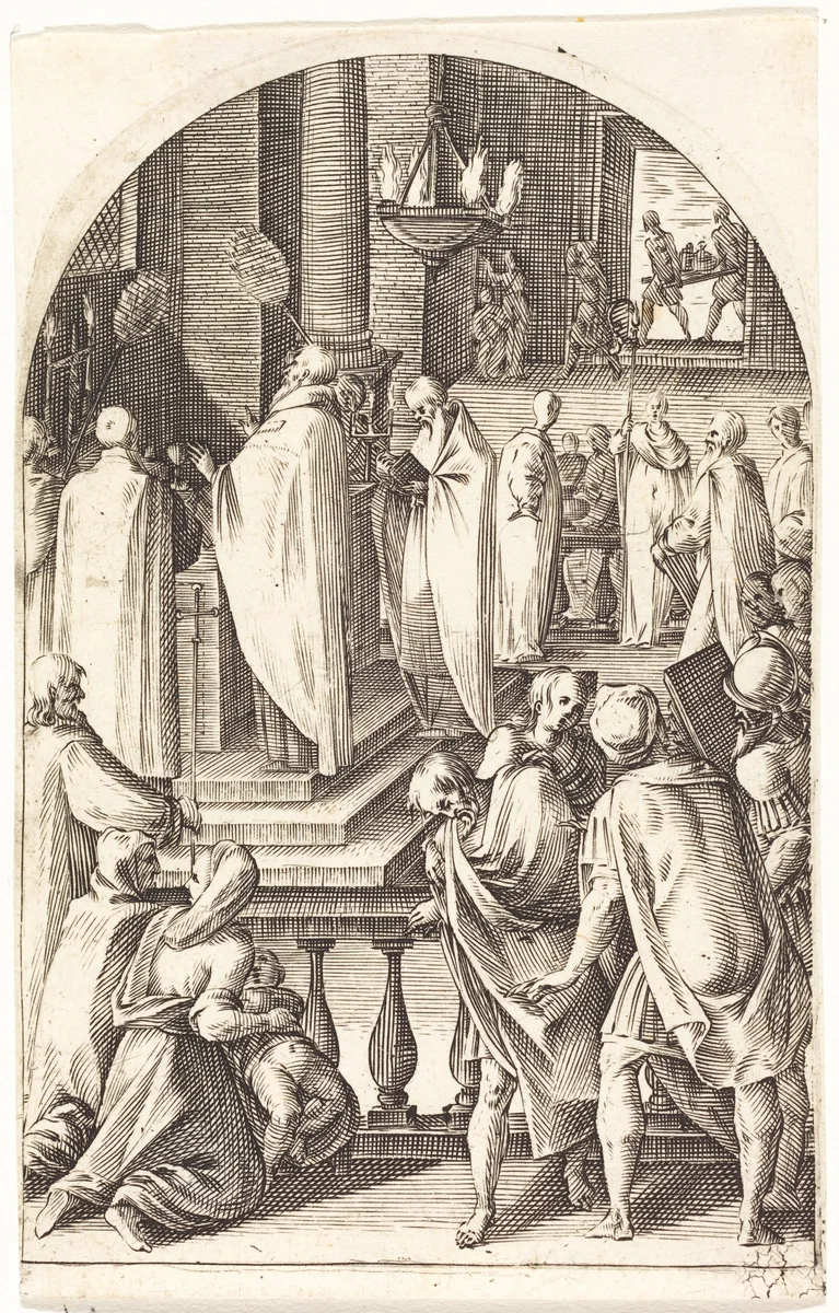 Saint Basil Celebrating the Mass by Jacques Callot, print, 1608-1611