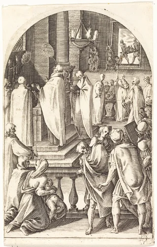 Saint Basil Celebrating the Mass by Jacques Callot, print, 1608-1611