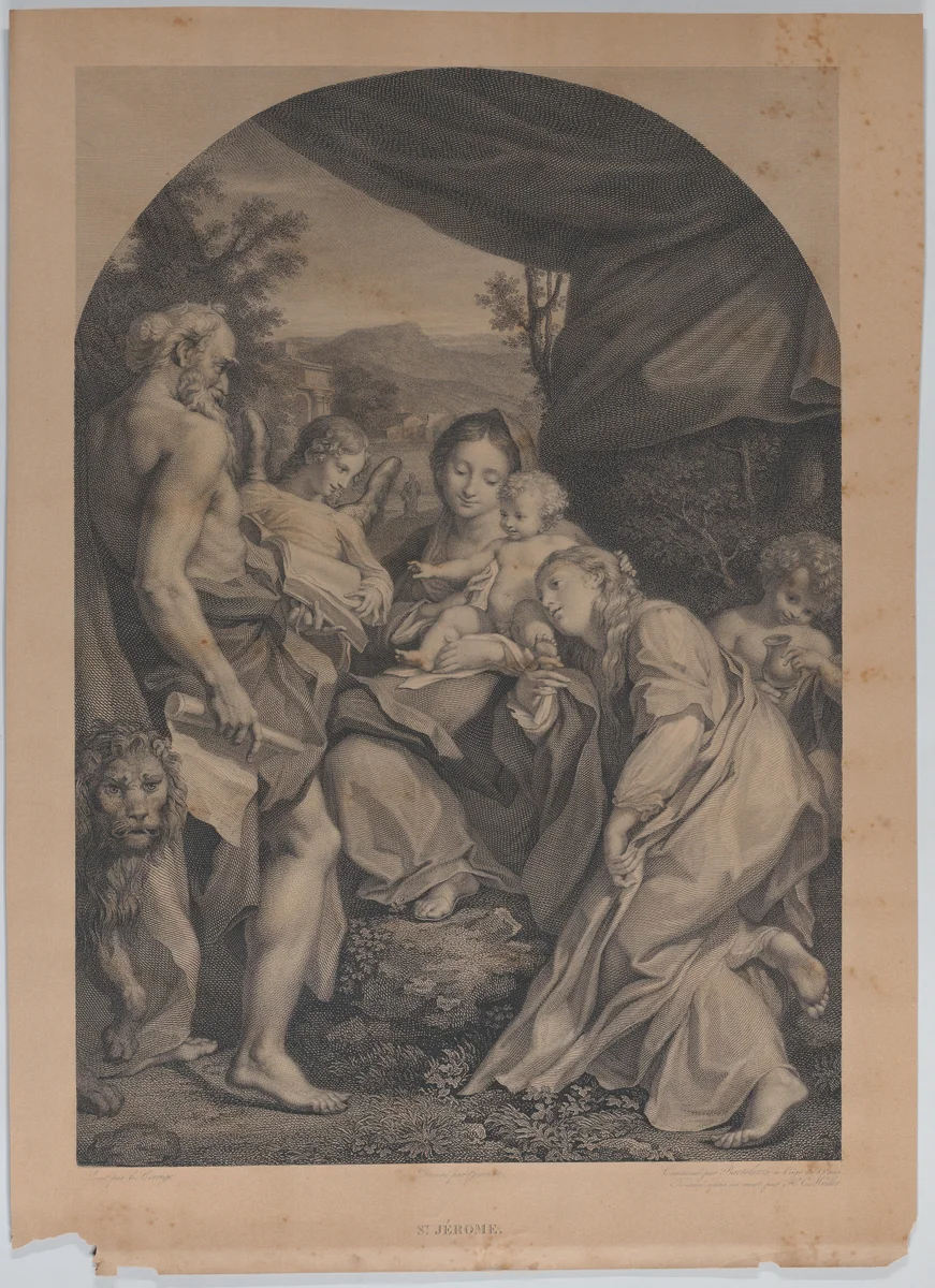 Virgin and Child with Saint Jerome at left by Francesco Bartolozzi, print, 1822