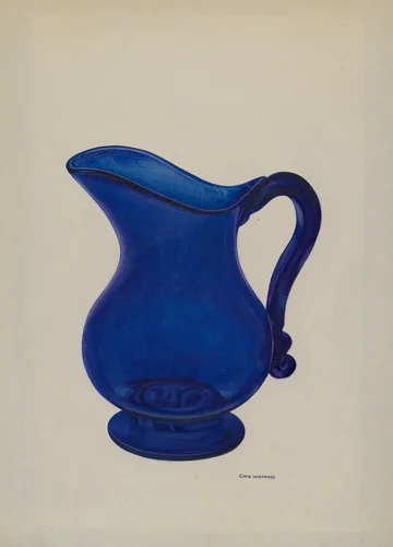 Small Blue Milk Pitcher by Chris Makrenos, index of american design, 1941