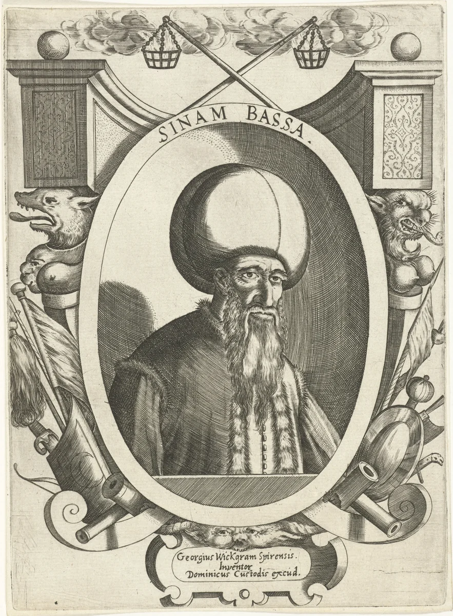 Portret van Sinan Bassa by Dominicus Custos, print, 1579-1615