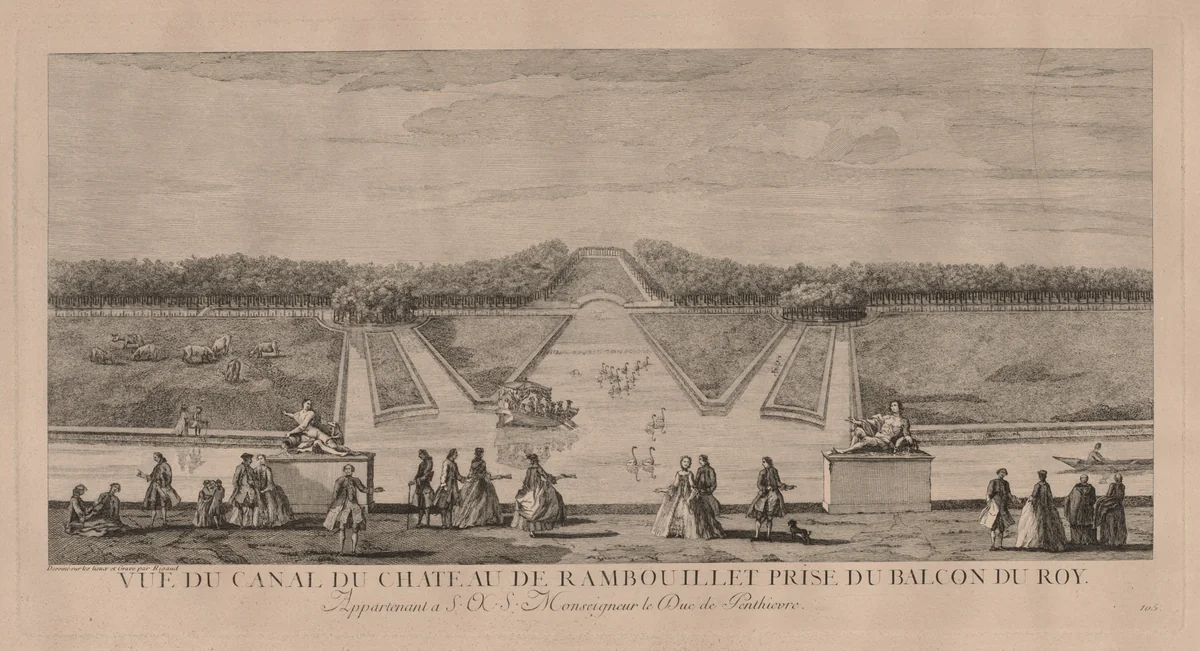 The Chateau from the Canal at Rambouillet by Jacques Rigaud, print, 1700-1754