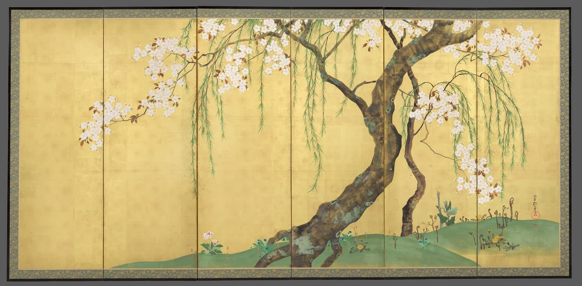 Cherry and Maple Trees by Sakai Hōitsu (酒井抱一), painting, 1820-1823