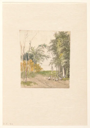 Landschap met kippen langs de weg by Pieter Bartholomeusz. Barbiers, drawing, 1782-1837