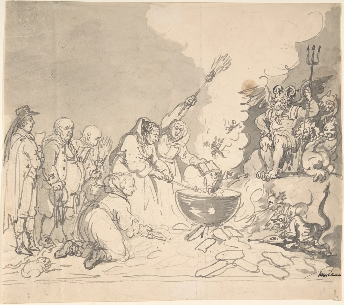 Study for "A charm for democracy, reviewed, analyzed, and destroyed January 1, 1799" (recto and verso) by Thomas Rowlandson, drawing, 1799