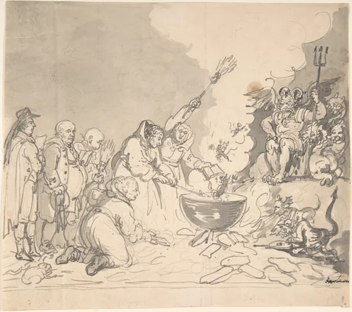 Study for "A charm for democracy, reviewed, analyzed, and destroyed January 1, 1799" (recto and verso) by Thomas Rowlandson, drawing, 1799