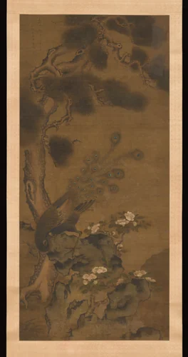 Peacock with Pine and Camellia by Zhu Duan, painting, 1518