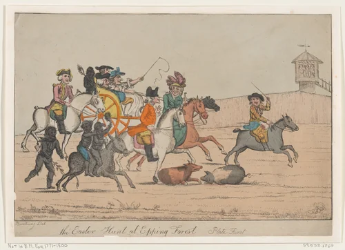 The Easter Hunt at Epping Forest, Plate First by Henry William Bunbury, print, 1800-1820