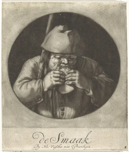 De Smaak: etende man by Jacob Gole, print, 1670-1709
