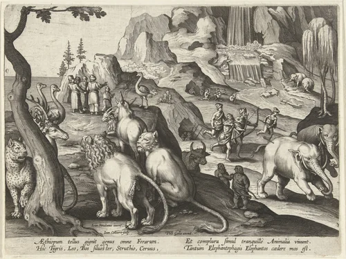 Jacht in Ethiopië by Unknown, print, 1594-1598