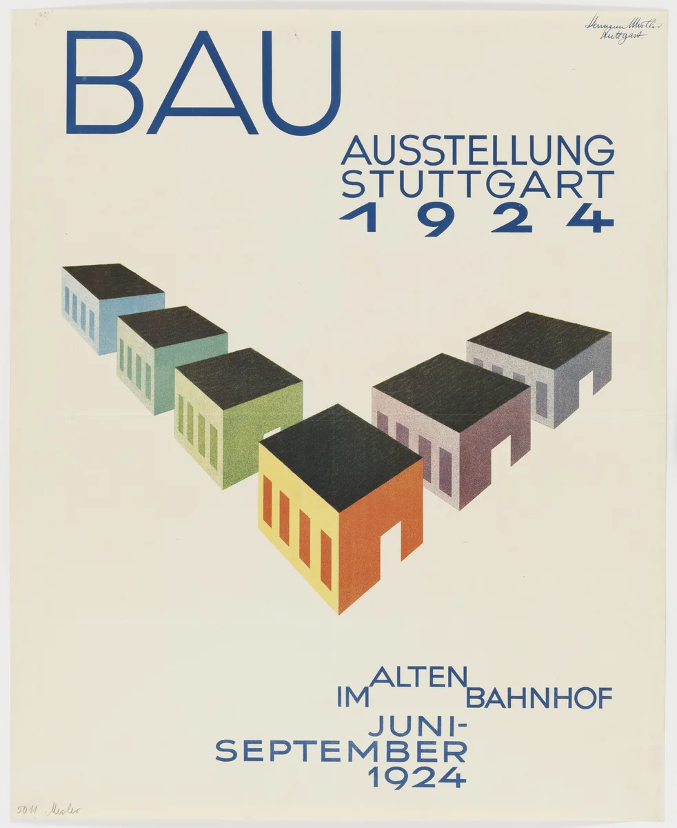 Bau-Ausstellung Stuttgart (Poster for a building exhibition in Stuttgart) by Hermann Misler, design, 1924