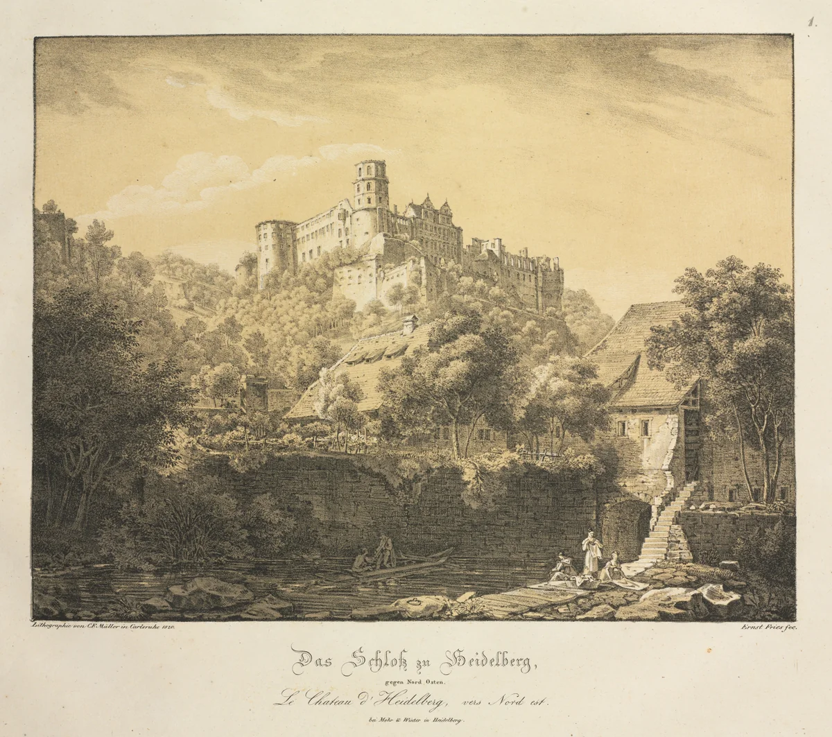 Six Views of Heidelberg Castle: Eastward by Ernst Fries, print, 1820