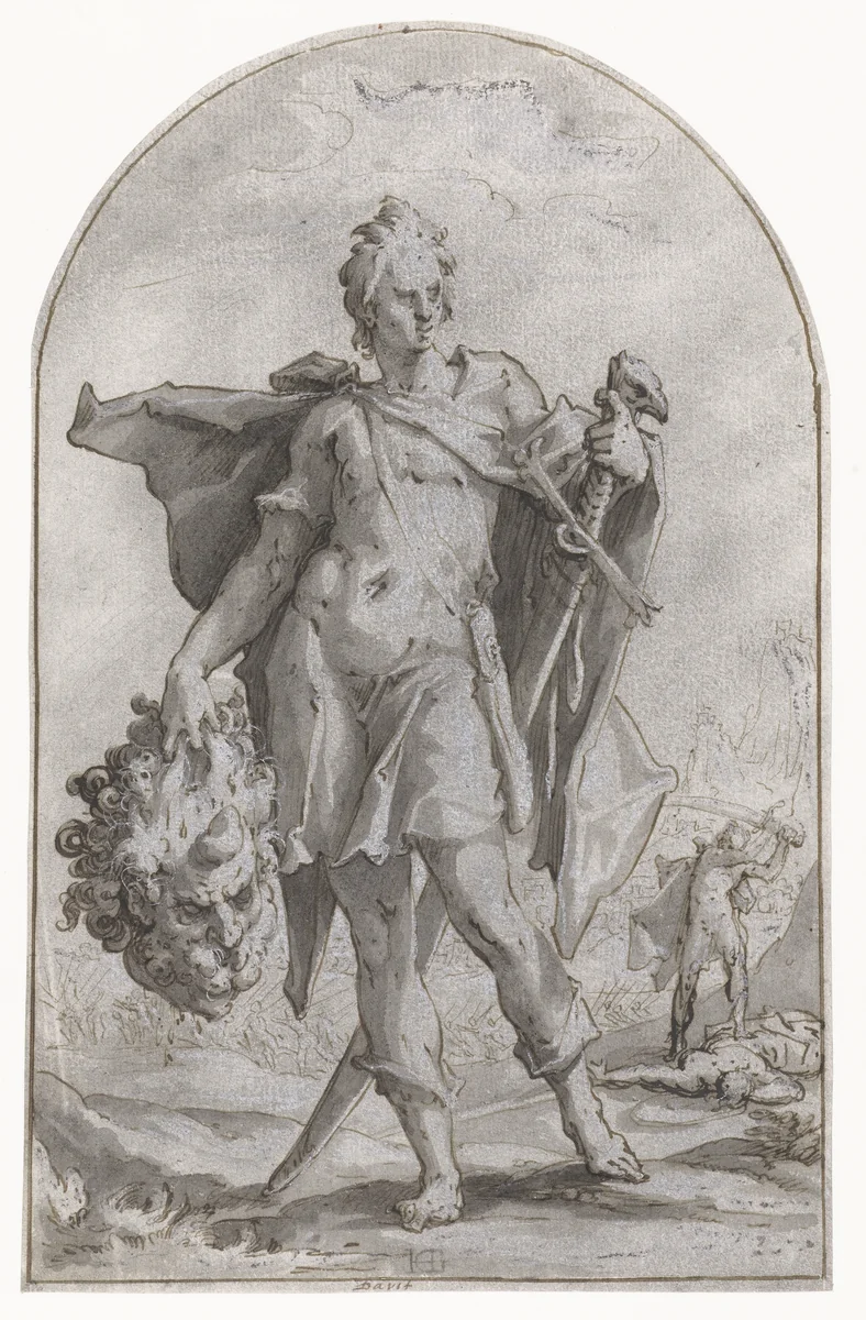 David met het hoofd van Goliath by Hendrick Goltzius, drawing, 1586-1590